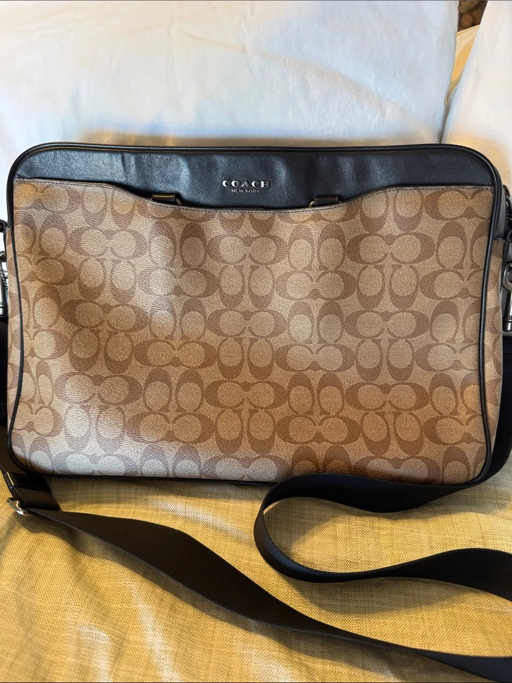 Coach Brown Signature Canvas Laptop Messenger and Crossbody Set